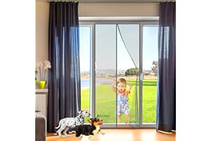 AWMDER Moustiquaire Baie Vitree Coulissante 215 x 250 cm Rideaux Anti Mouches pour Porte Moustiquaire Porte Fenetre Aimantée Magnetique Gris