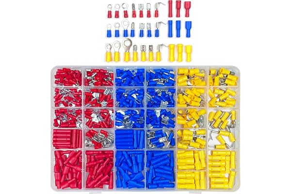 Newaner set med 480 stycken kabelskor av 30 typer, av järn, platta plugghylsor, klämkontakter med isoleringshylsor, platt kontakt, ring- och gaffelkabelskor, sortimentlåda, kabelkontakter för elektriker