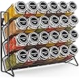 Angju Spice Rack with 24 Spice Jars, 4 Tier Spice Rack Organizer for Cabinet Spice Rack Organizer for 120ml Spice Jar, Spice Rack Wall Mount Black Hanging Spice Rack Spice Storage