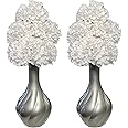 Flourish Vase with Artificial Flowers - Grey White - Perfect for Home Decor and Living Room Decoration, Bedroom or Bathroom Ornament, Matching Pair.