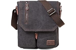 Kasgo Borsa Tracolla Uomo, Borsa Uomo Borsa Messenger Piccola Borse a Spalla Tela Pelle Vintage Sacchetto del Messaggero Borsa Messaggero Borsa Donna per Scuola Lavoro Viaggio