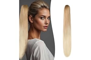Gairyan 60cm Cola de Caballo Extensiones Pelo Natural Coleta Postiza Lisa con Pinza Extensiones Coleta Larga con Pinza Extensiones de Cabello Postiza Pelo Sintético - Rubio oscuro Ombre Rubia