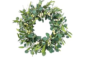 Weldomcor Sztuczny Wieniec z Eukaliptusa, Zielony, 50 cm, Okrągły na Drzwi, Ścianę, Wiosna, Lato, Wesele, Dekoracja Domu