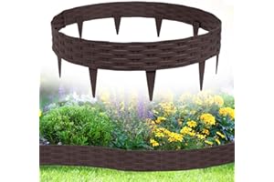 JNGLGO Bordo per aiuole in plastica, 50 m, effetto rattan, decorazione per palizzate, bordo per aiuole, colore marrone, 50 m – 50 pezzi