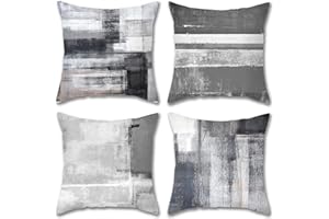 Jemiipee Confezione da 4 Fodere per Cuscini Opera d'Arte Contemporanea Copricuscini Decorativo 45x45 cm Federe Cuscino Quadrato per Divano Casa Soggiorno Decorazione Interna, Grigio e Grigio Scuro