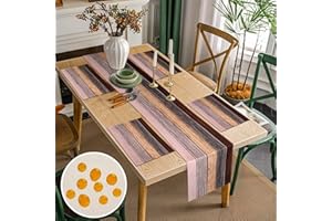 INHOBBOK Runner da Tavola 33x183cm E Tovaglietta Colazione 45x32cm Grigio Marrone Strisce Legno Runner Tavola Poliestere Tovaglia Runner Decorazione per Tavolo da Pranzo Runner Tavola per Picnic Festività
