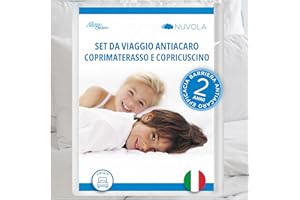 Allergosystem Set da Viaggio Coprimaterasso Antiacaro Singolo 90x200cm e Copriscuscino Letto con Cerniera 50x80cm MADE IN ITALY - Biancheria da Letto per Trasferte e Vacanze - Linea Nuvola