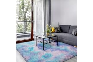 ‎SOANNY SOANNY Hochflor Wohnzimmer Teppich, Waschbar Anti-Rutsch, Flauschige Moderne Langflor Shaggy Teppich für Schlafzimmer & Kinderzimmer, Bettvorleger Matte, 120x180 cm, Türkis Lila