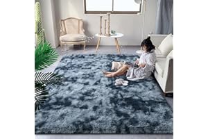 DweIke Extra Large Fuzzy Rug Fluffy Carpets, 8x10 Feet Tie-Dye Rugs for Living Room Bedroom Girls Kids Room Nursery Home Decor, Non-Slip Floor Carpet, Blue Grey