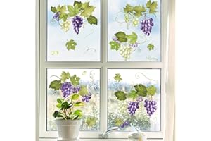 Supzone Adesivi Finestra Vetrofanie per Finestre con Motivo Uve Viola e Viti Rampicanti, Pellicola per Vetri Finestre Decorativa, Sticker Statico Rimovibile per Porte e Vetrate