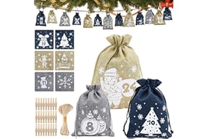 ‎HAIGOU Adventskalender zum Befüllen, Weihnachtskalender Stoffsäckchen zum Selberfüllen, 24 Weihnachten Geschenksäckchen, Adventskalender zum Befüllen Kinder