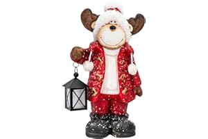 dszapaci Weihnachtsdeko Figur Elch Deko Weihnachten XL 40cm mit Laterne für Teelicht am Hauseingang Rentier Rudolph beleuchtet