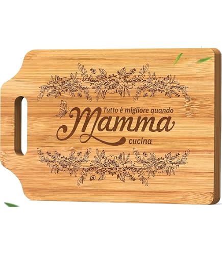 Tagliere In Bamb&ugrave; Inciso Per Mamma - Regalo Compleanno, Festa Della Mamma, Natale, 30x22 Cm