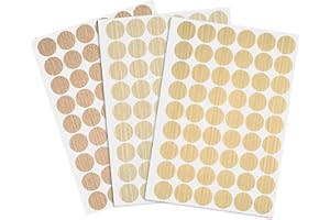 WORAHROE Lote de 162 Pegatinas Adhesivas para Agujeros de Tornillo 3 Hojas de 21 mm Textura de Madera para Tornillos feos para Tapones de Rosca (Roble Claro)