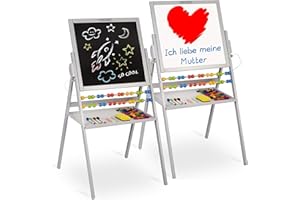‎RICOKIDS Spiel-Tafel für Kinder magnetisches Whiteboard und Kreidetafel Maltafel Kindertafel Staffelei aus Holz Ricokids (Weiss)