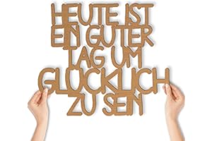 Namofactur Guter Tag um glücklich zu sein Wanddeko Schriftzug aus Holz I Wand Deko Geschenk Wohnzimmer Flur Familie