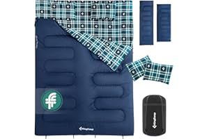 KingCamp Double Sleeping Bag with 2 Pillows Cotton Flannel 4 Season, Sleeping Bags for Adults Kids Winter Warm Waterproof Lightweight Extra-Large 2 Person for Camping Backpacking Hiking Indoor Outdoor