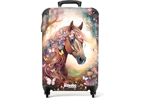 NoBoringSuitcases.com® Kinderkoffer Reisekoffer Kinder Mädchen Geschenk Handgepäck Koffer Klein Hartschalenkoffer Pferd - Blumen - Schmetterlinge - Kindertrolley mädchen Trolley, 55x40x20