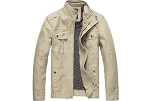 Wantdo Męska kurtka outdoorowa, lekka, bawełniana, kurtka na czas wolny, wojskowy, ładunek, kurtka cargo z zamkiem błyskawicznym, płaszcz ze stójką