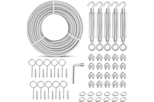 hannger M6 Turnbuckles for Cables Wire Kit, 3MM PVC Coated Steel Cable Kit w/ 7×7 Strand Core & 30M Wire Rope Tensioner Strainer for String Light Hanging/Deck Stair Railings/Shade Sail/Clothes Line