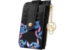 Koecya Slim Card Holder Wallet for Women - Teen Kids Girls Girly Leather Wallets for Ladies Female Cute Cartoon Tiny RFID Blocking Multi Credit CardHolder Bifold Purse Zipper Coin Pocket,Black