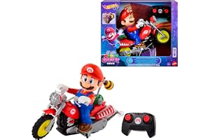 Hot Wheels Mario Wheelie Motocross RC, fjärrstyrd motorcykel | Batteridriven motorcykel med figur som rör sig och lutar i kur