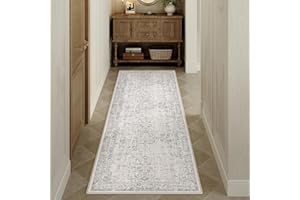 ‎HUGEAR HUGEAR Vintage Grau Waschbarer Teppich 60x180cm LäUfer Flur rutschfest Weich Vorzimmer Tepich Kurzflor Schlafzimmer Retroteppiche KüChe Bedroom Brücken Hallway Carpet