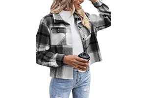Zeagoo Giacca da donna in flanella a scacchi a maniche lunghe giacca corta risvolto button-down shacket cappotto