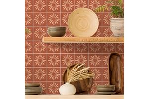 Sirface Peel & Stick Vinyl Tiles - Boho Floral - Pack of 24: Easy DIY Installation - Home Décor Decals - Durable & Stylish Coverings (TERRACOTA, 10CM)