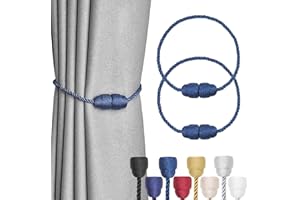 Pretty Jolly 2 Pack Strong Magnetic Curtain Tiebacks Handmade Weave Side Rope Curtain Holdbacks Unique & Elegant Decorative Curtain Drape Tie Backs for Home & Office Window Drapery (Navy)