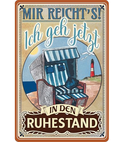 RAHMENLOS Targa Decorativa In Metallo Per Pensionati - 'Bin Im Ruhestand - Ich Muss Gar Nichts' - 17x22 Cm, Prodotta In Germania