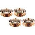 INDIAN ART VILLA Copper Serving Handi With Lid, 1350ml, 4 Piece (Brown)