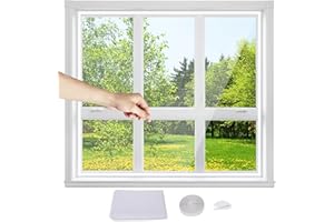 Tevlaphee Zanzariere per Finestre - di Dimensioni Regolabili - Non Richiede Perforazione - Viene Fornito con Nastro Adesivo Forte e Strumento di Taglio (1, Bianco)