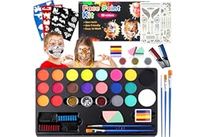 BOWASIN Kinderschminke Set,20 Farben Gesichtsfarben Kinderschminken,38Pcs Ungiftige Face Paint,Waschbar Face Painting Kit for Kids,mit Haarkreiden Pinsel,Ideal Kinderschminke Set für Halloween Karneval