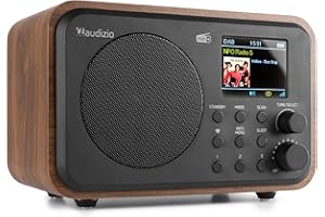 Audizio Milan - Radio Digital Dab/FM portátil con Bluetooth, batería de 2000 mAh, Despertador, Salida de línea, 40 presintonías y Temporizador, Ideal para Viajes, Cocina u Oficina, Acabado en Madera