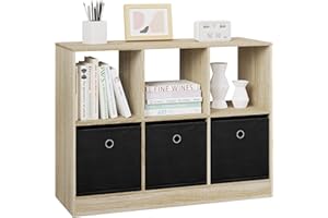 WOLTU Estanteria de Libros con 6 Cubos, Estanteria de Pie con 3 Cajones de Tela, para Dormitorio, Salón, Estudio, Oficina, Madera, Roble Claro, 80x30x60 cm, SK033hei