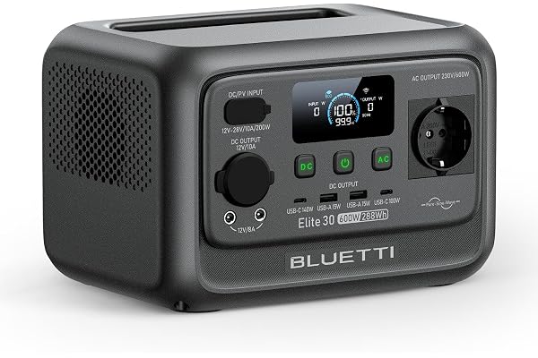 BLUETTI Elite 30 V2 Générateur Électrique Portable, Recharge de 0-100% en 70 Min, 288Wh 600W (Puissance de Surcharge 1500W), Batterie Nomade LFP, Solaire/CAC/Voiture, pour Panne de Courant, Camping