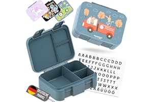 BEARFOOT Bento Box COMPACT | BPA-freie Kinder Brotdose für Schule & Kindergarten | Auslaufsichere Lunchbox für Mädchen & Jungen | Praktisch, leicht & kompakt (Feuerwehr-blau, 650ml)