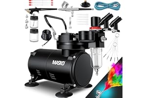 MASKO® Airbrush-Set mit Kompressor 4 bar inkl. Airbrush-Pistolen | Lackierpistole Komplett-Set Tattoo Kunst Malerei | Nadeln & Düsen im Zubehör | Multifunktions Dual-Set mit Manomter & Luftfilter