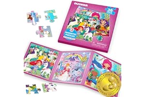 QUOKKA Jeu Magnétique Enfant 2 3 4 Ans - 36 Pièces Puzzle Magnétique Enfant - Jeux Voyage pour 5 6 Ans - Jouets pour l'Avion Princesse Licorne Sirène - Cadeau Éducatif pour Garçons et Filles