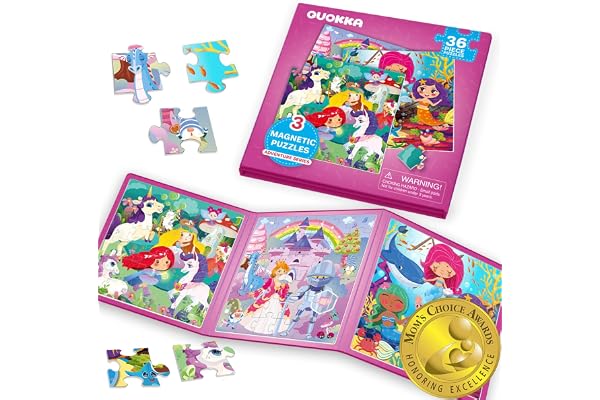 QUOKKA Jeu Magnétique Enfant 2 3 4 Ans - 36 Pièces Puzzle Magnétique Enfant - Jeux Voyage pour 5 6 Ans - Jouets pour l'Avion Princesse Licorne Sirène - Cadeau Éducatif pour Garçons et Filles