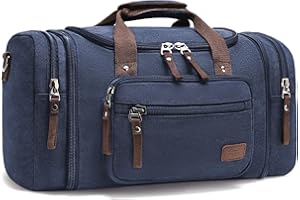 Canvas Duffle Bags,Fresion New Two Side Pockets for Extensions for Unisex Weekend Daypack Large Holdall Travel Bag (Blue)(Expansion Capacity: 58 * 25 * 30cm)