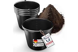 ‎ORAMICS 5 Stück Oramics 20L Eimer mit Edelstahl Henkel – Baueimer Kübel für Zement und Mörtel – Stabiler Wassereimer, Mörteleimer mit Skala für Haushalt, Garten, Baustellen (5X 20 Liter Putzeimer)
