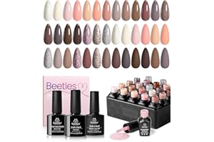 BEETLES GEL POLISH Beetles - Set di 23 smalti UV, 20 colori, smalto gel nude glitterato, rosa pastello, marrone pesca, tono naturale della pelle, lucido e opaco, idea regalo per ragazze