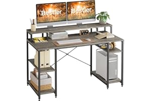 Bestier 140CM Computer Desk with Monitor Shelf Gaming Desk with Shelves Writing Desk with Storage Ideal Office Desk &Workstation for Small Space
