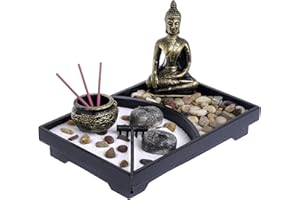 London Boutique Incense Holder Buddha Candle Holder Zen Garden Meditation Gift Set Yin Yang Meditation white sand and decorative Stones (Thai Buddha)