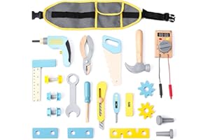 umu® Set di attrezzi in legno per bambini, con trapano, sega, viti, martello e molto altro ancora, per giochi di ruolo, set di attrezzi per bambini, giocattolo in legno per 3, 4, 5 anni