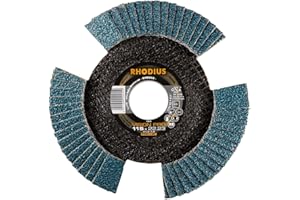 RHODIUS VISION PRO, 10 Stück Ø 115 mm K60 Fächerscheiben durchsichtig, Made in Germany, Metall Edelstahl Stahl INOX, für Winkelschleifer, Schleifscheibe, Fächerschleifscheibe