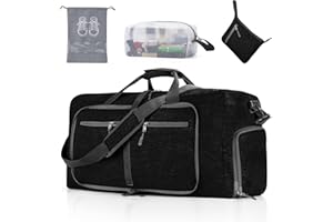 Vomgomfom 65L Faltbare Reisetasche, Große Sporttasche mit Extra Kulturbeutel und Schuhtasche, Unisex, Schwarz