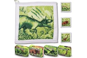 Bada Bing Juego de 4 toallas mágicas de dinosaurio de algodón, para niños, aprox. 30 x 30 cm, 4 compartimentos, regalo de cumpleaños infantil, regalo de cumpleaños 76